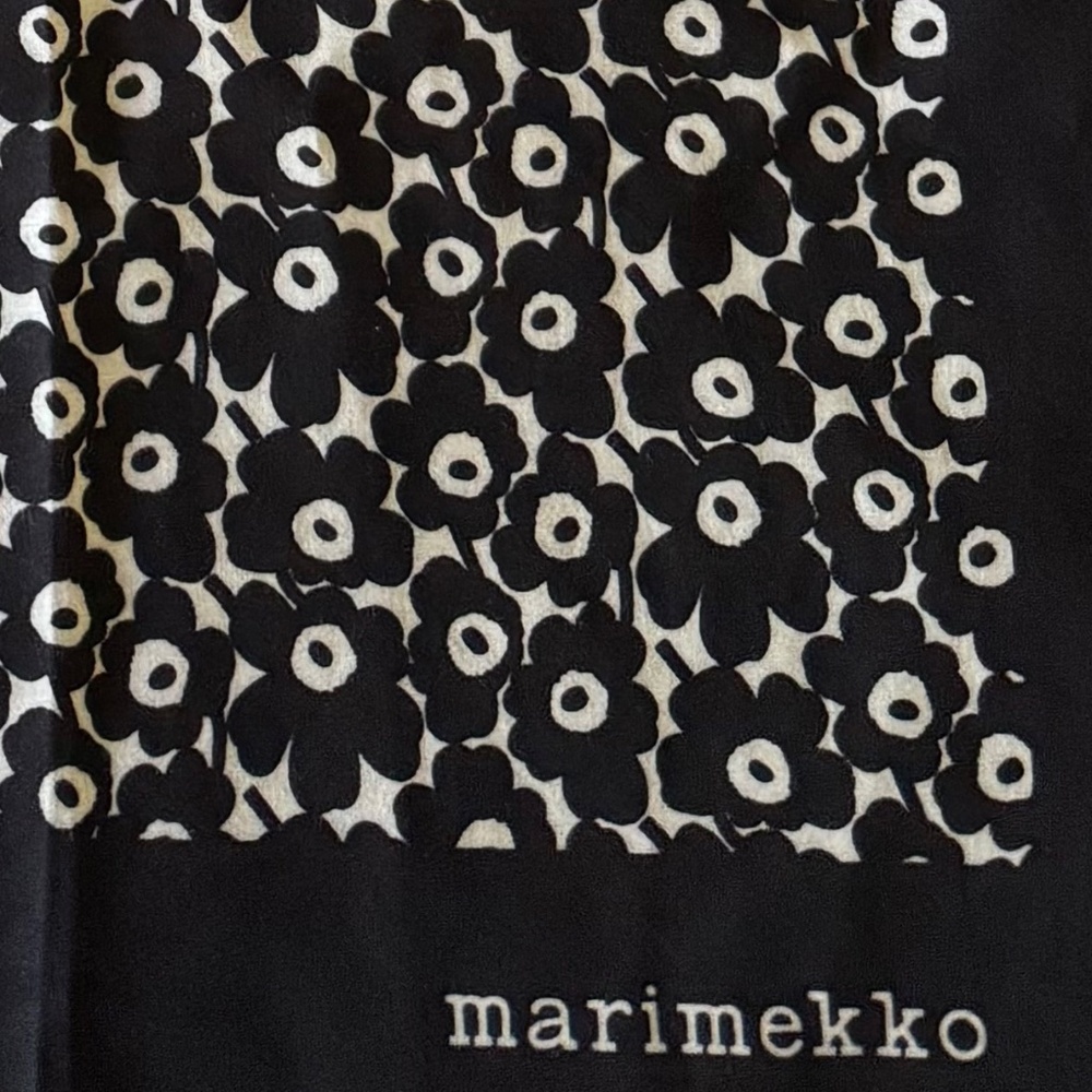 Marimekko cotton scarf, black and white floral print